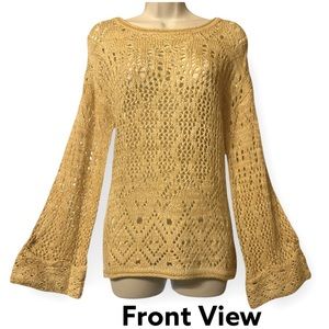 Women's knitted sweater, lace pattern, cotton composition, in a cream color.